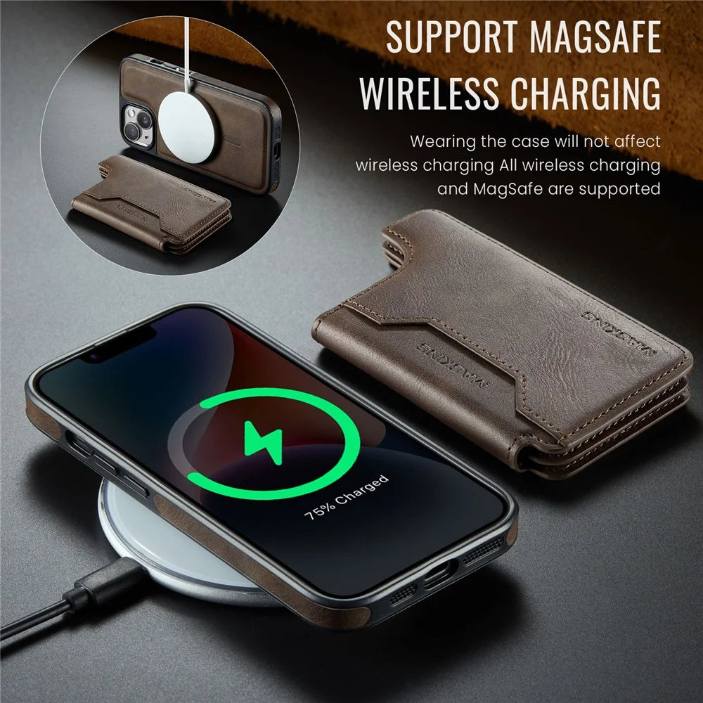 MAGKING K3 Series For iPhone 14 Case Compatible with MagSafe Wallet PC + TPU + PU Phone Cover - Coffee - 7