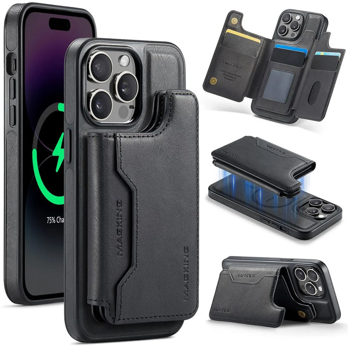 MAGKING K3 Series For iPhone 14 Pro Case Compatible with MagSafe Wallet PC + TPU + PU Phone Cover - Black - 1