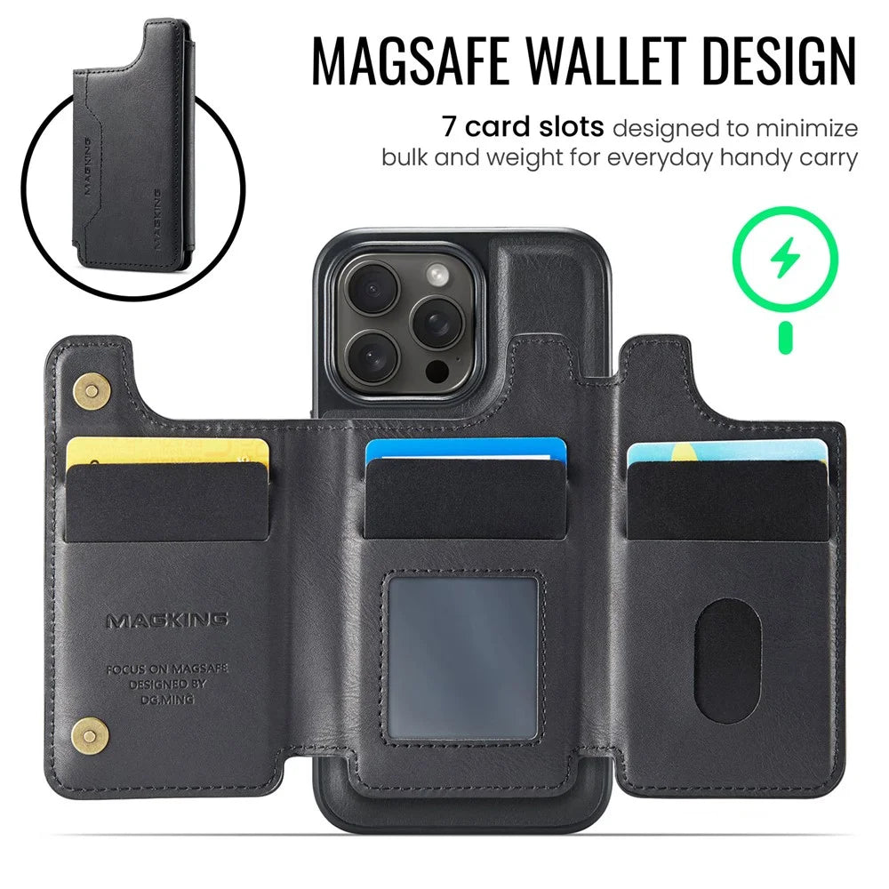 MAGKING K3 Series For iPhone 14 Pro Case Compatible with MagSafe Wallet PC + TPU + PU Phone Cover - Black - 5