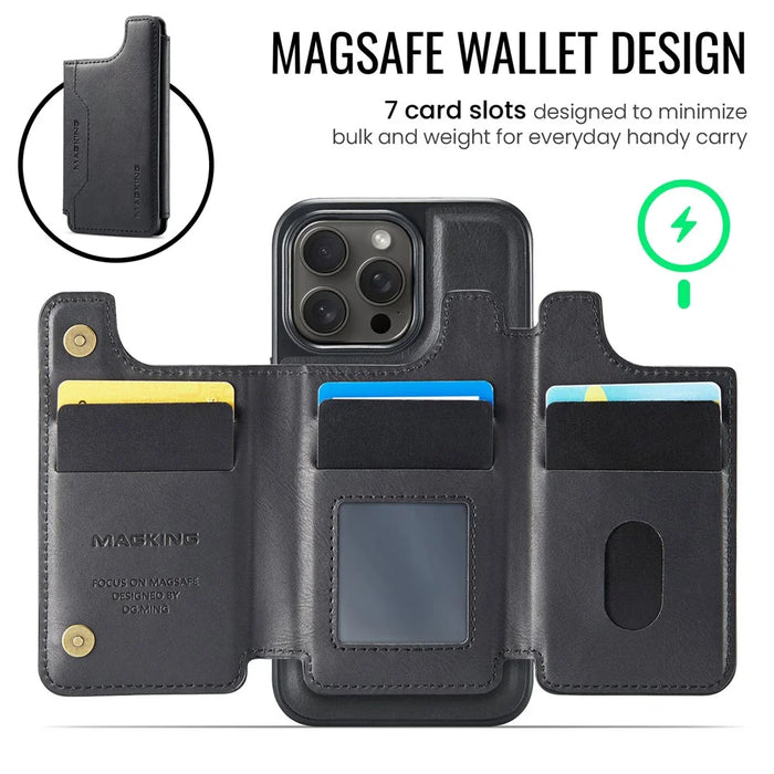 MAGKING K3 Series For iPhone 14 Pro Case Compatible with MagSafe Wallet PC + TPU + PU Phone Cover - Black - 5