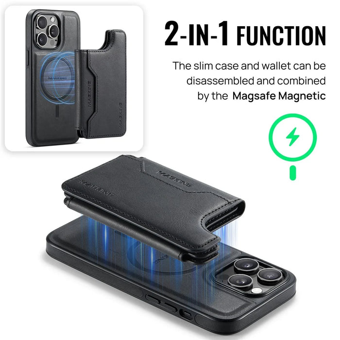 MAGKING K3 Series For iPhone 14 Pro Case Compatible with MagSafe Wallet PC + TPU + PU Phone Cover - Black - 6