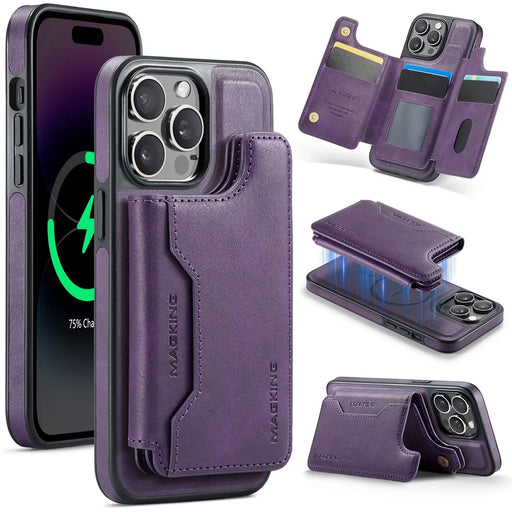 MAGKING K3 Series For iPhone 14 Pro Max Case Compatible with MagSafe Wallet PC + TPU + PU Phone Cover - Purple - 1