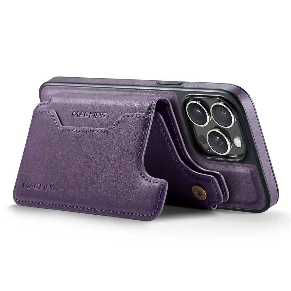 MAGKING K3 Series For iPhone 14 Pro Max Case Compatible with MagSafe Wallet PC + TPU + PU Phone Cover - Purple - 3