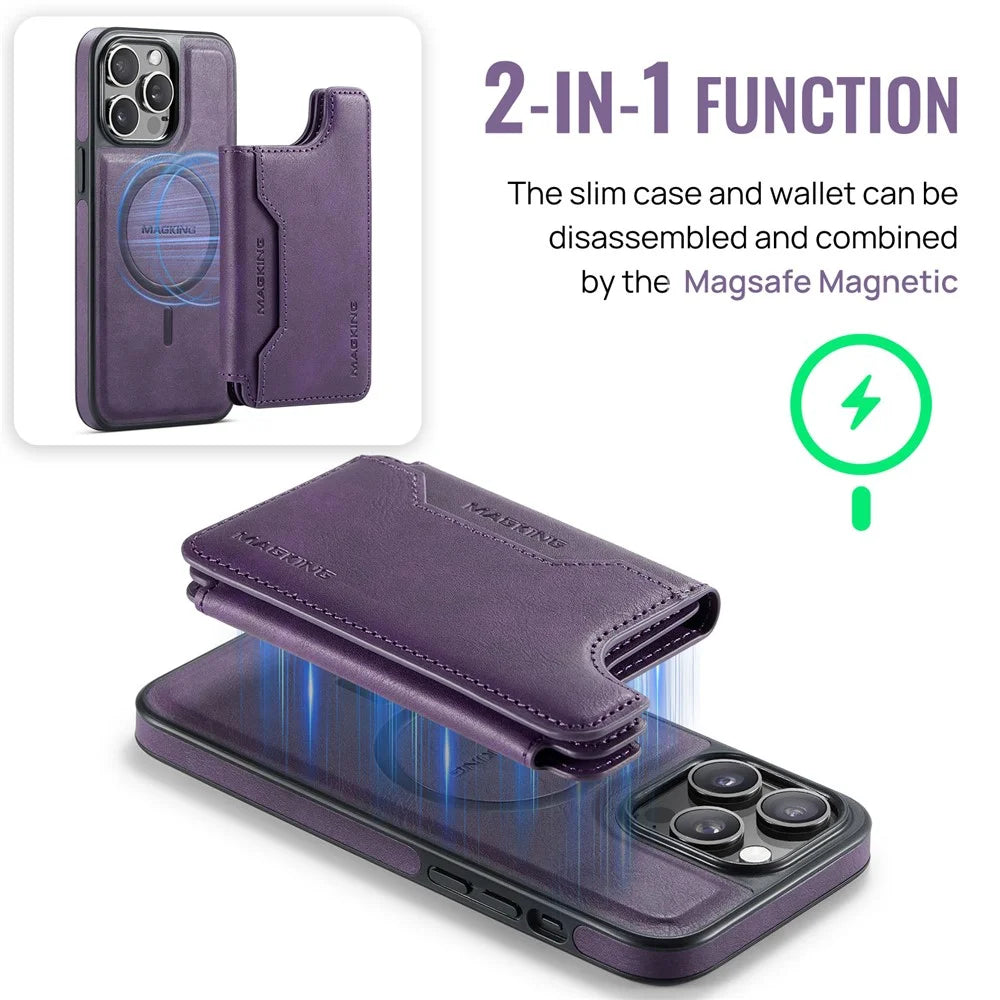MAGKING K3 Series For iPhone 14 Pro Max Case Compatible with MagSafe Wallet PC + TPU + PU Phone Cover - Purple - 5