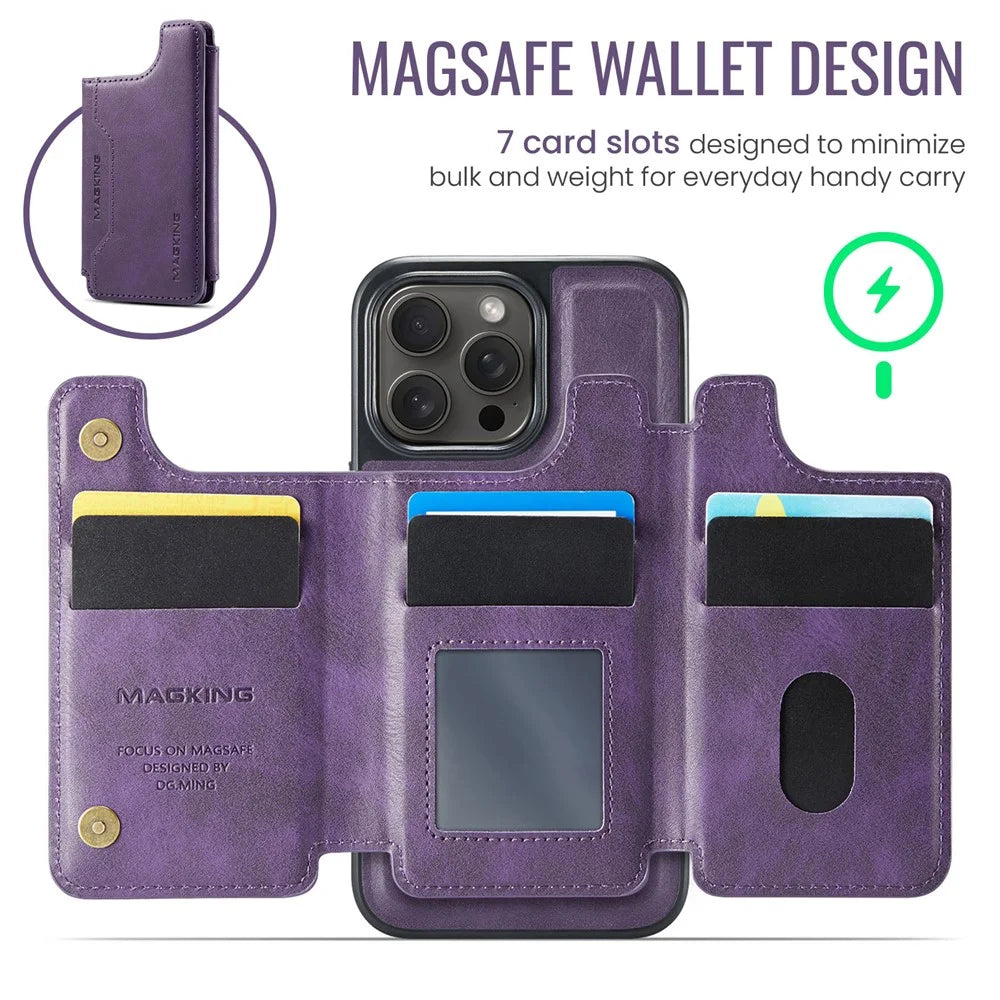 MAGKING K3 Series For iPhone 14 Pro Max Case Compatible with MagSafe Wallet PC + TPU + PU Phone Cover - Purple - 6