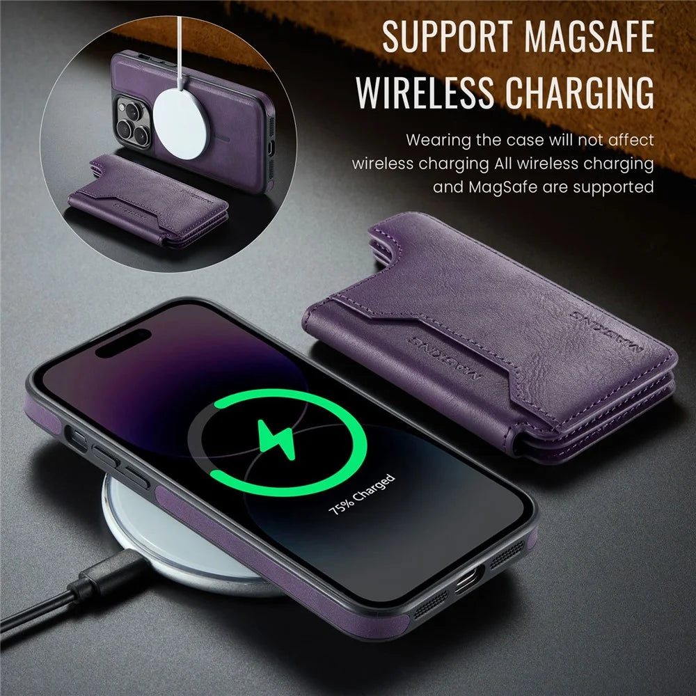 MAGKING K3 Series For iPhone 14 Pro Max Case Compatible with MagSafe Wallet PC + TPU + PU Phone Cover - Purple - 7