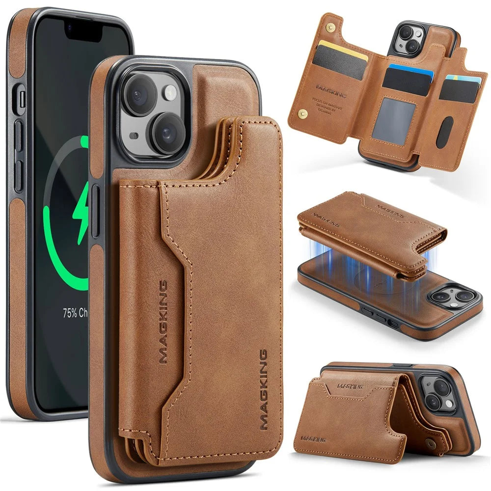 MAGKING K3 Series For iPhone 13 Case Compatible with MagSafe Wallet PC + TPU + PU Phone Cover - Brown - 1