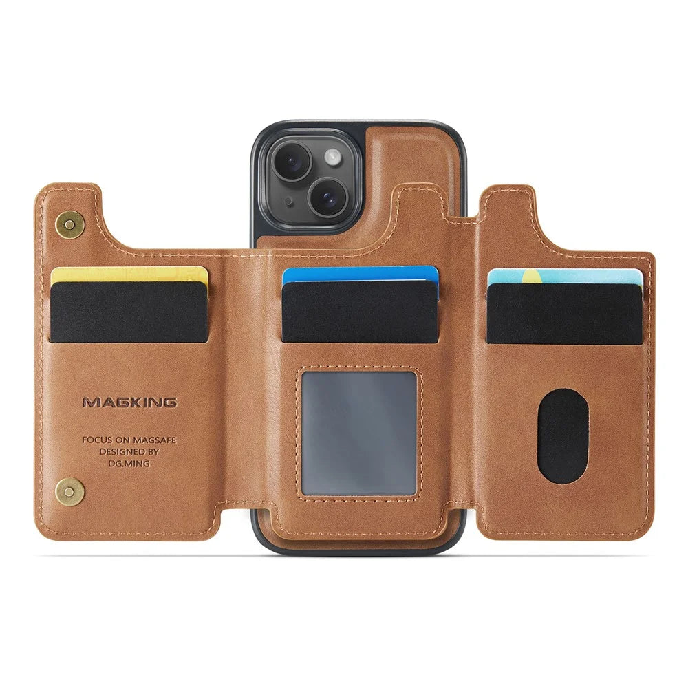 MAGKING K3 Series For iPhone 13 Case Compatible with MagSafe Wallet PC + TPU + PU Phone Cover - Brown - 2