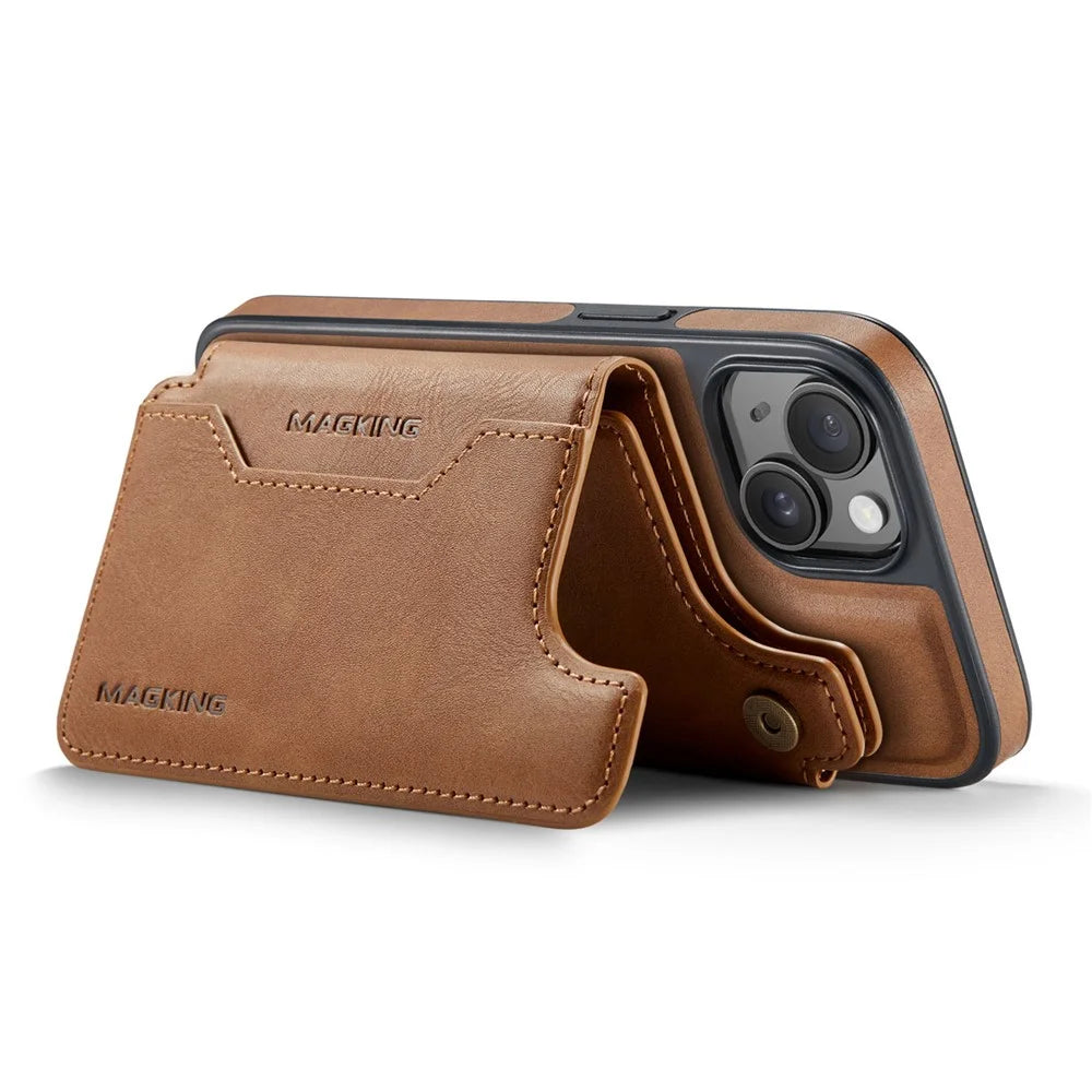 MAGKING K3 Series For iPhone 13 Case Compatible with MagSafe Wallet PC + TPU + PU Phone Cover - Brown - 3
