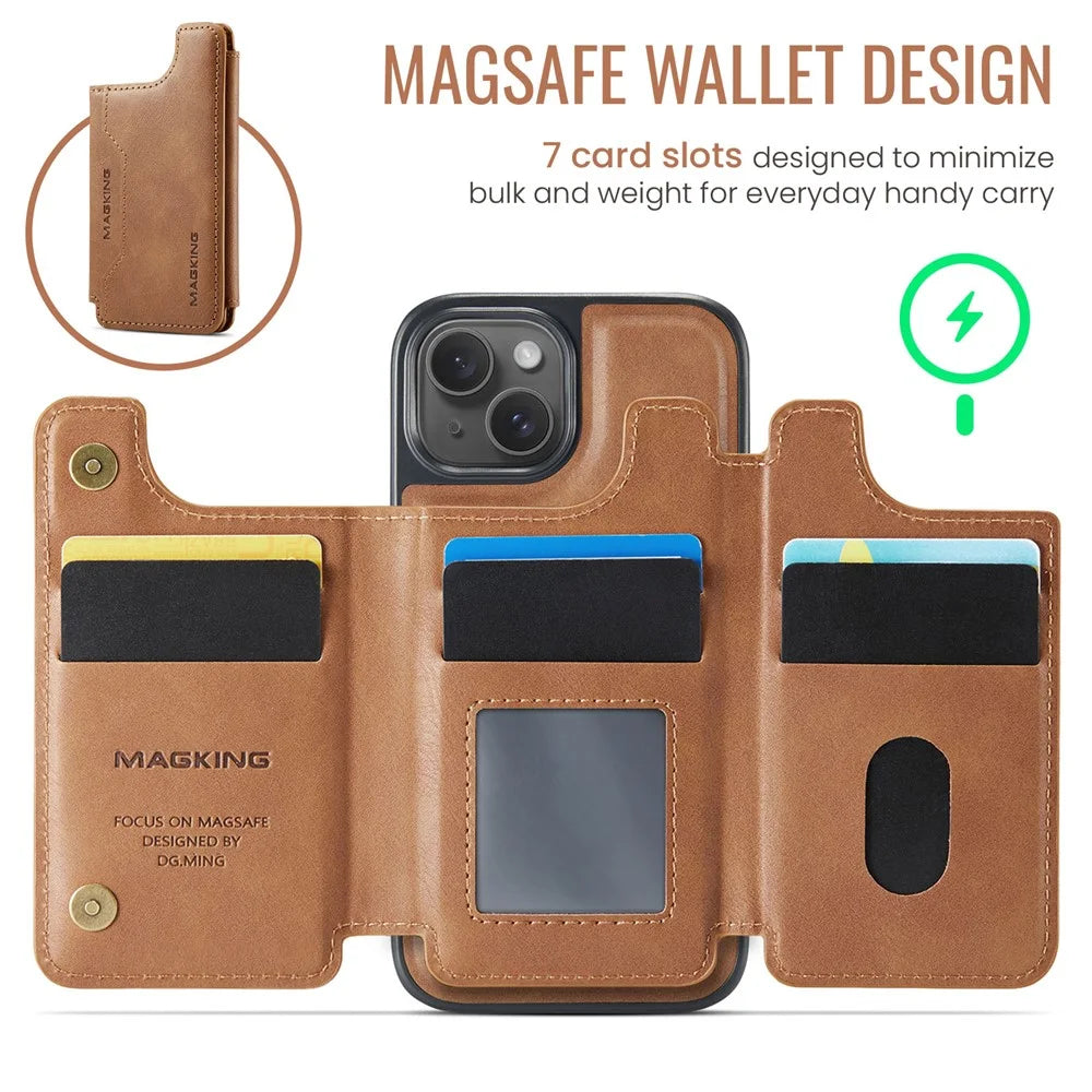 MAGKING K3 Series For iPhone 13 Case Compatible with MagSafe Wallet PC + TPU + PU Phone Cover - Brown - 5