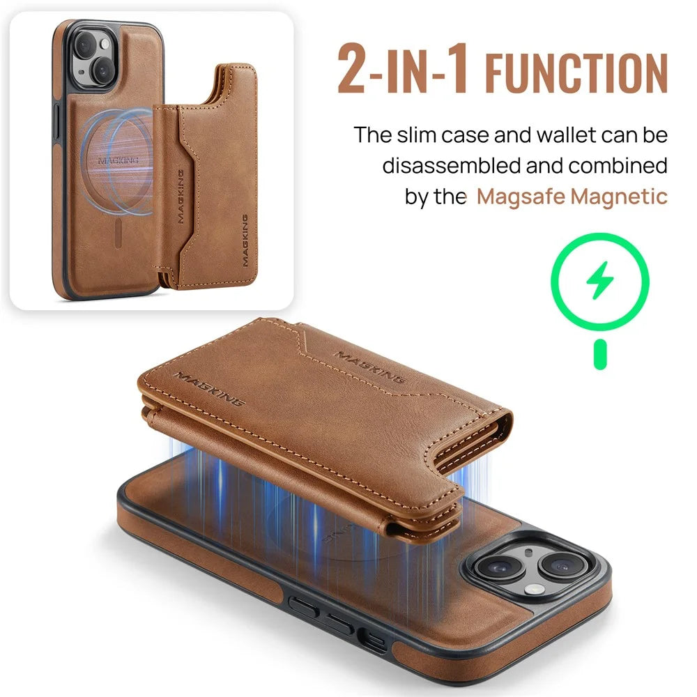MAGKING K3 Series For iPhone 13 Case Compatible with MagSafe Wallet PC + TPU + PU Phone Cover - Brown - 6