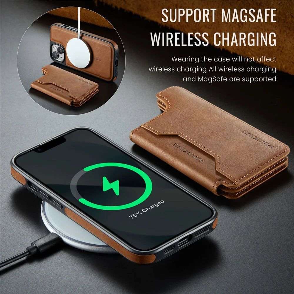 MAGKING K3 Series For iPhone 13 Case Compatible with MagSafe Wallet PC + TPU + PU Phone Cover - Brown - 7