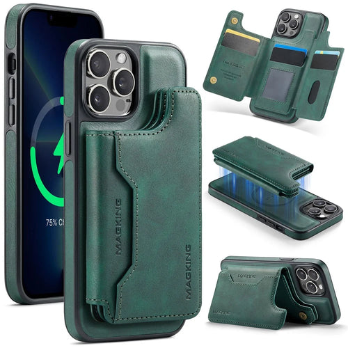 MAGKING K3 Series For iPhone 13 Pro Case Compatible with MagSafe Wallet PC + TPU + PU Phone Cover - Green - 1