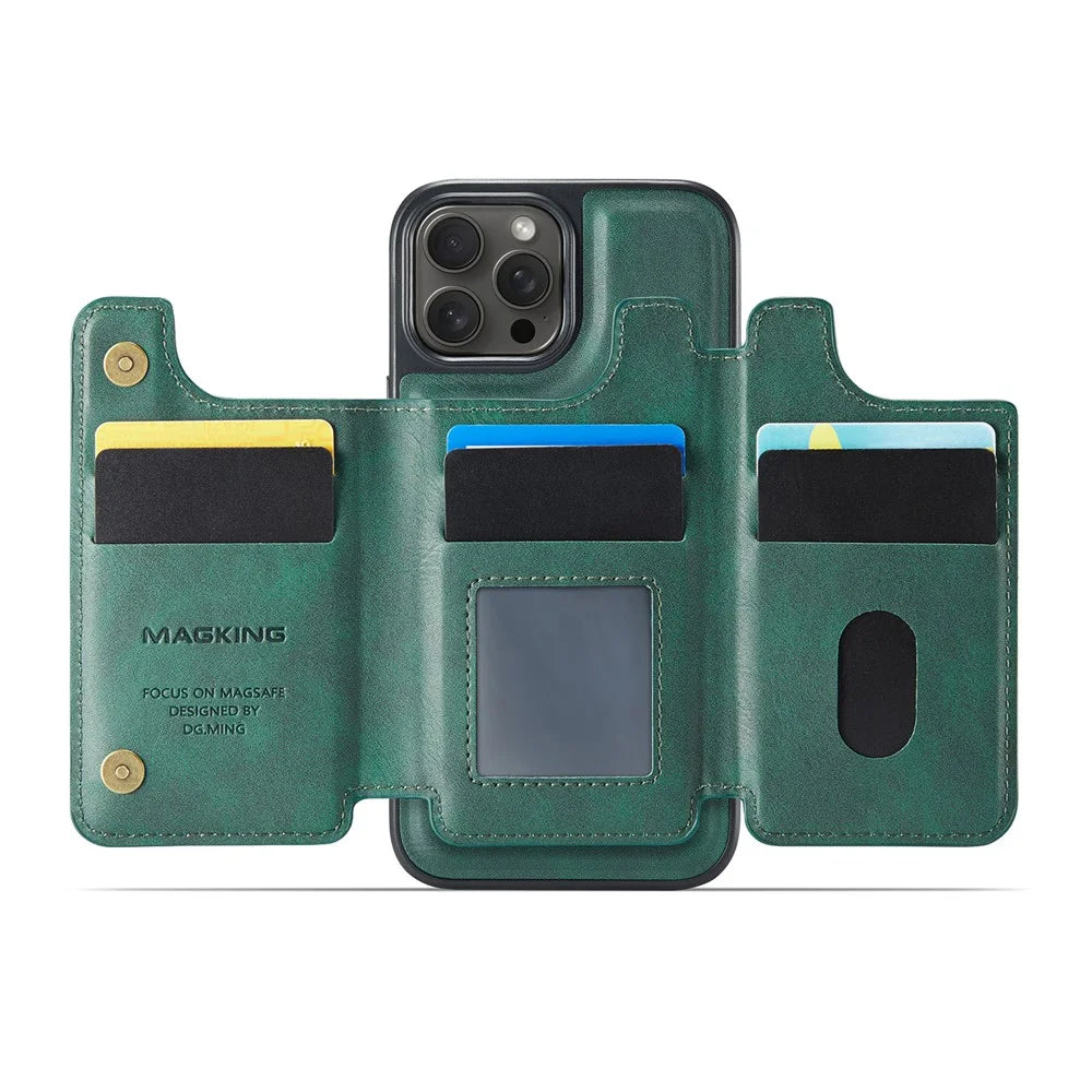 MAGKING K3 Series For iPhone 13 Pro Case Compatible with MagSafe Wallet PC + TPU + PU Phone Cover - Green - 2