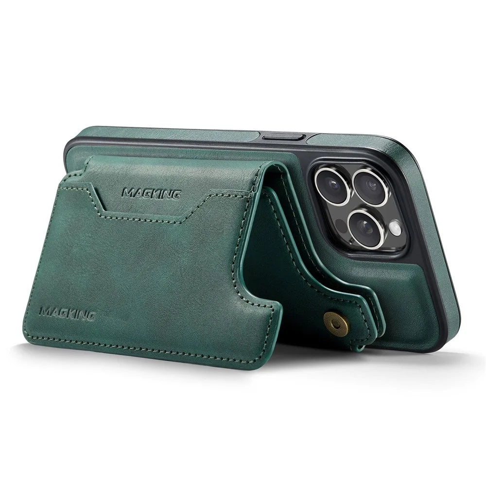MAGKING K3 Series For iPhone 13 Pro Case Compatible with MagSafe Wallet PC + TPU + PU Phone Cover - Green - 3