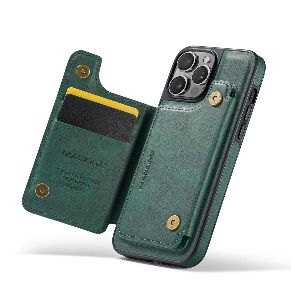 MAGKING K3 Series For iPhone 13 Pro Case Compatible with MagSafe Wallet PC + TPU + PU Phone Cover - Green - 5