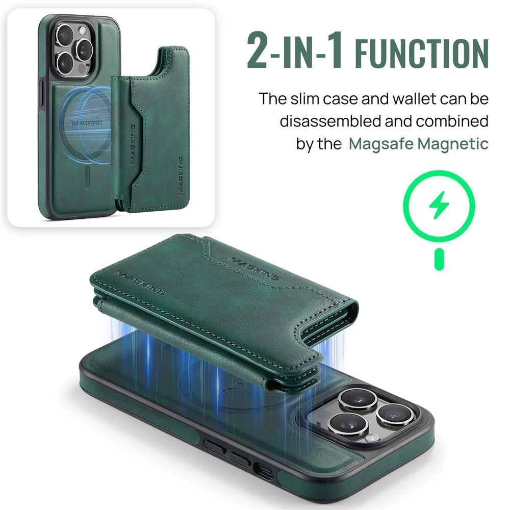 MAGKING K3 Series For iPhone 13 Pro Case Compatible with MagSafe Wallet PC + TPU + PU Phone Cover - Green - 7