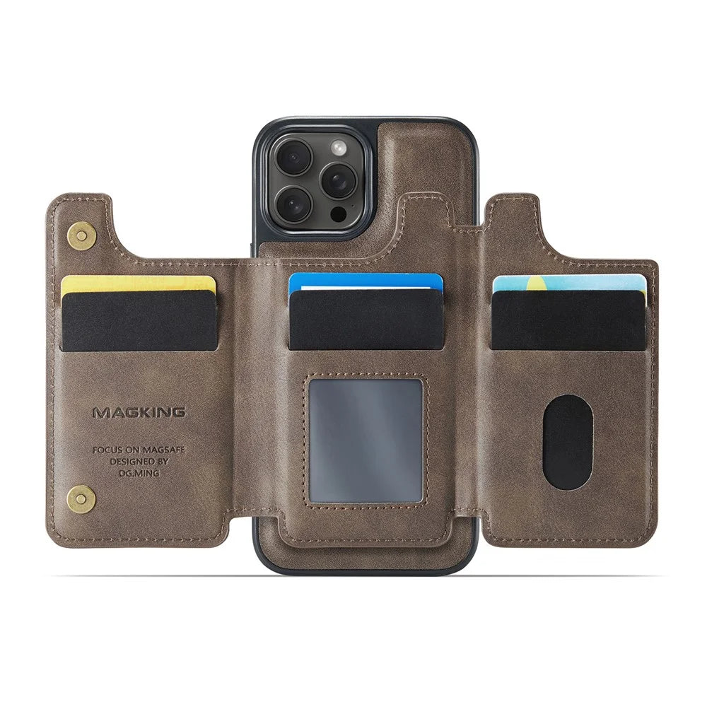 MAGKING K3 Series For iPhone 13 Pro Max Case Compatible with MagSafe Wallet PC + TPU + PU Phone Cover - Coffee - 2