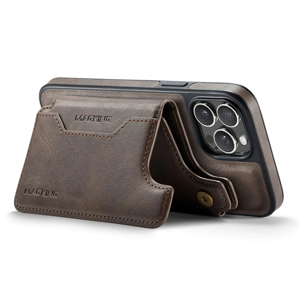 MAGKING K3 Series For iPhone 13 Pro Max Case Compatible with MagSafe Wallet PC + TPU + PU Phone Cover - Coffee - 3
