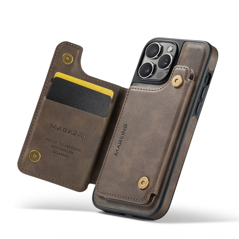 MAGKING K3 Series For iPhone 13 Pro Max Case Compatible with MagSafe Wallet PC + TPU + PU Phone Cover - Coffee - 5