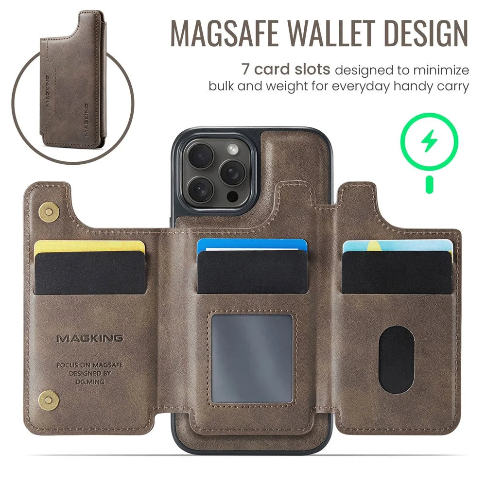 MAGKING K3 Series For iPhone 13 Pro Max Case Compatible with MagSafe Wallet PC + TPU + PU Phone Cover - Coffee - 6