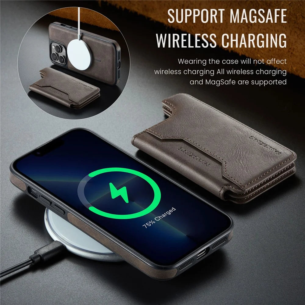 MAGKING K3 Series For iPhone 13 Pro Max Case Compatible with MagSafe Wallet PC + TPU + PU Phone Cover - Coffee - 7