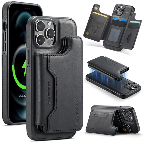 MAGKING K3 Series For iPhone 12 Pro Case Compatible with MagSafe Wallet PC + TPU + PU Phone Cover - Black - 1