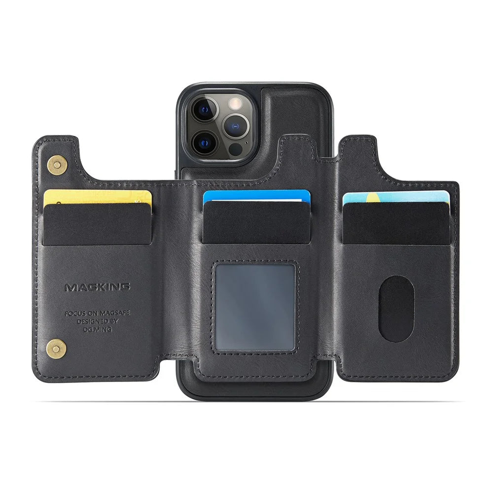 MAGKING K3 Series For iPhone 12 Pro Case Compatible with MagSafe Wallet PC + TPU + PU Phone Cover - Black - 2