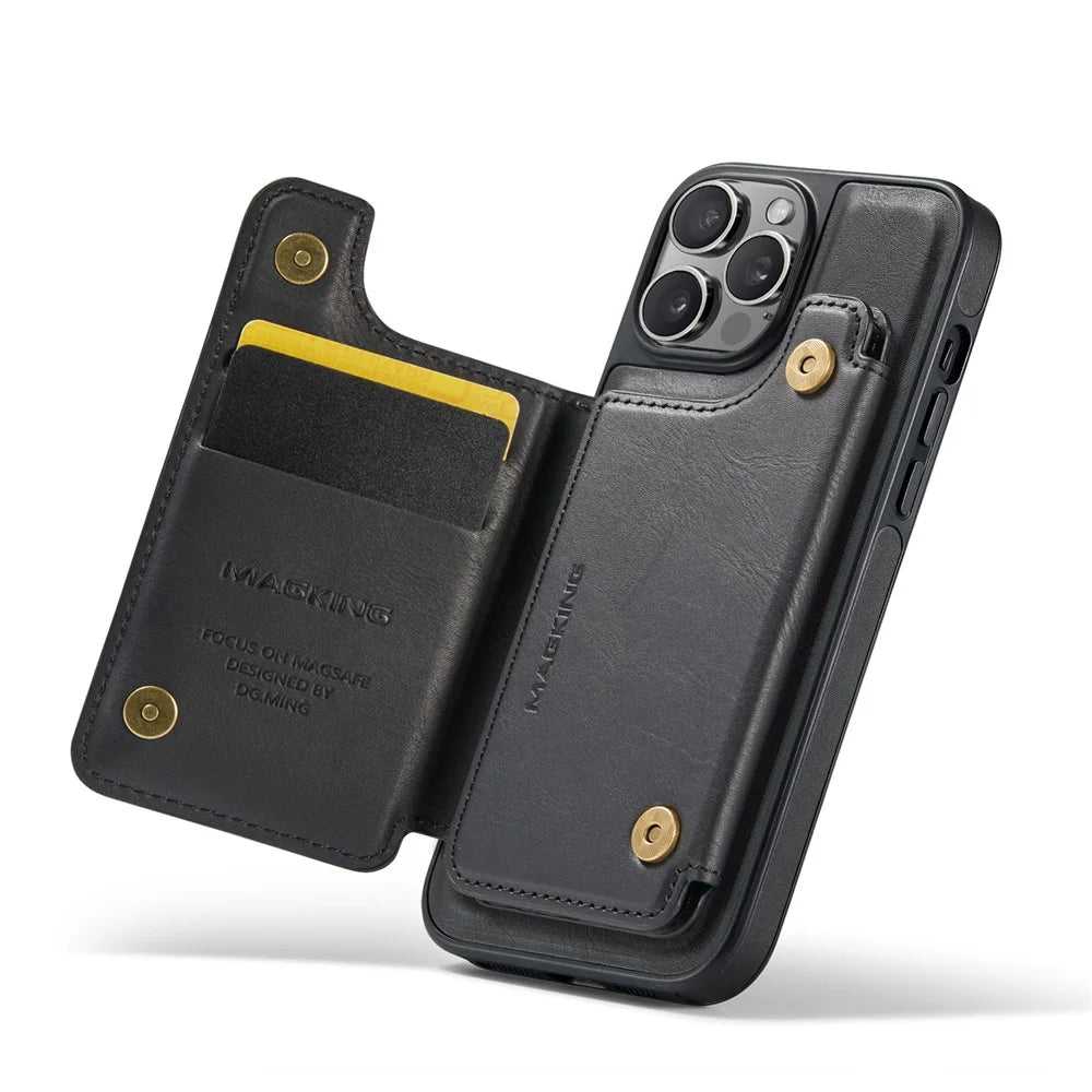 MAGKING K3 Series For iPhone 12 Pro Case Compatible with MagSafe Wallet PC + TPU + PU Phone Cover - Black - 5