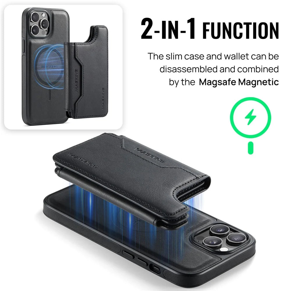 MAGKING K3 Series For iPhone 12 Pro Case Compatible with MagSafe Wallet PC + TPU + PU Phone Cover - Black - 6