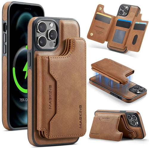 MAGKING K3 Series For iPhone 12 Pro Max Case Compatible with MagSafe Wallet PC + TPU + PU Phone Cover - Brown - 1