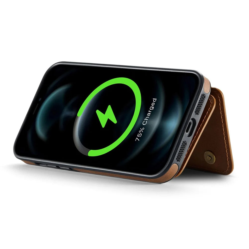 MAGKING K3 Series For iPhone 12 Pro Max Case Compatible with MagSafe Wallet PC + TPU + PU Phone Cover - Brown - 3