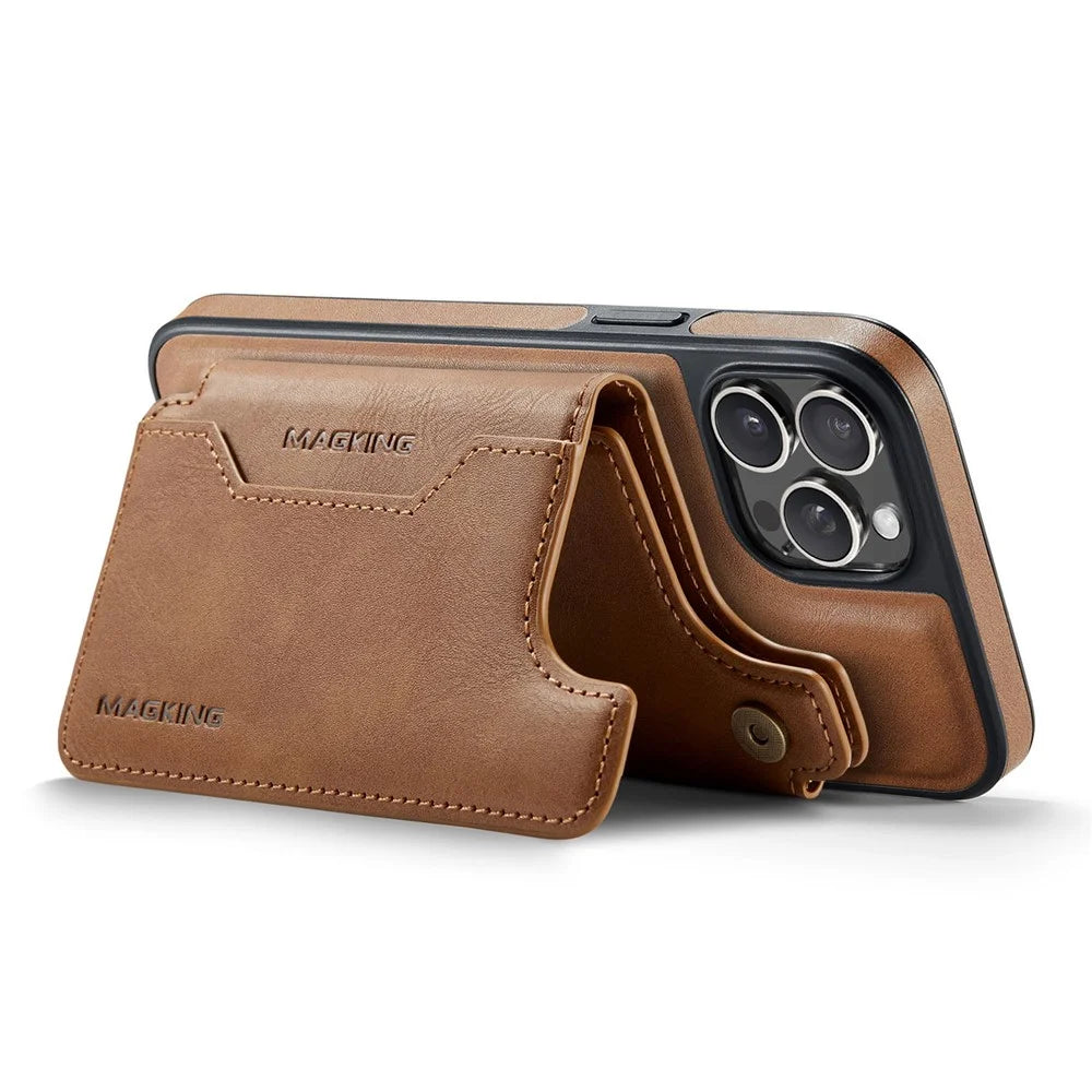 MAGKING K3 Series For iPhone 12 Pro Max Case Compatible with MagSafe Wallet PC + TPU + PU Phone Cover - Brown - 4