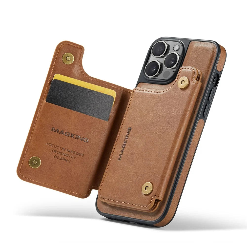 MAGKING K3 Series For iPhone 12 Pro Max Case Compatible with MagSafe Wallet PC + TPU + PU Phone Cover - Brown - 5