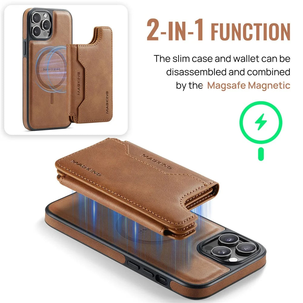 MAGKING K3 Series For iPhone 12 Pro Max Case Compatible with MagSafe Wallet PC + TPU + PU Phone Cover - Brown - 6