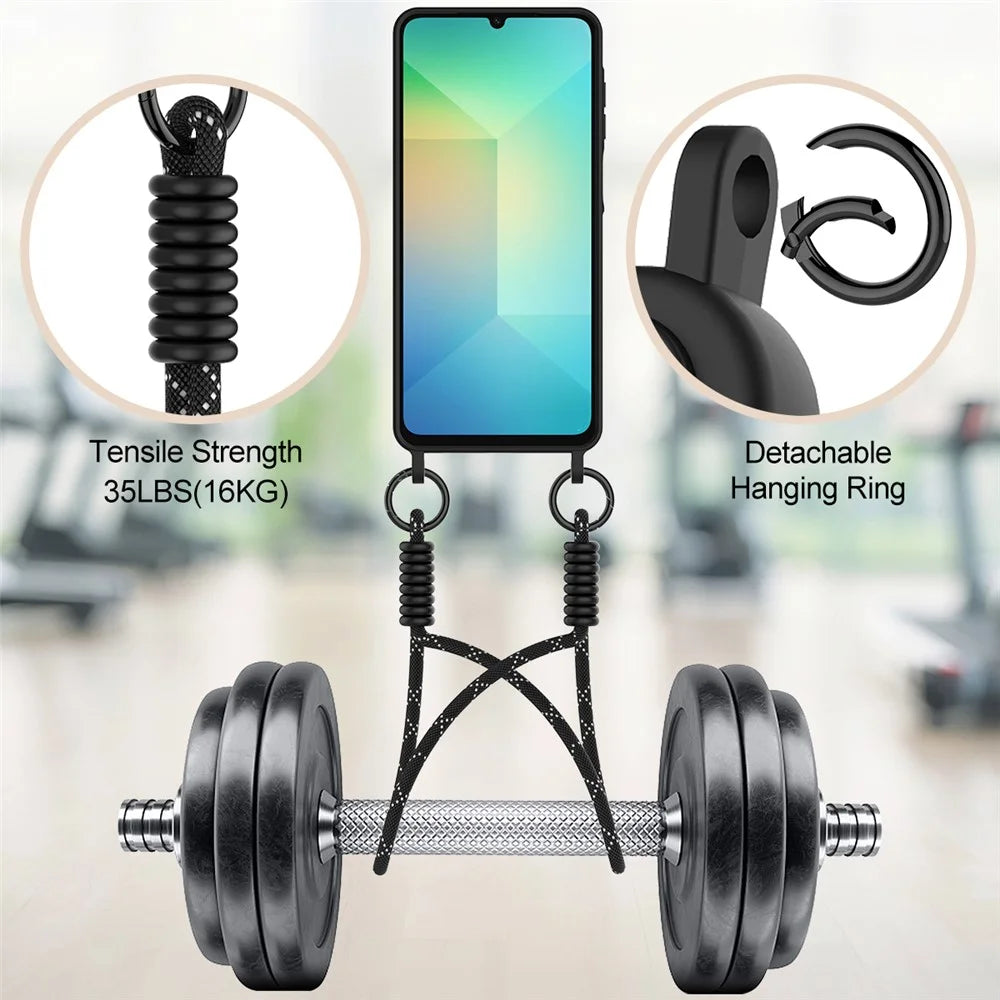 For Samsung Galaxy A08 4G / A08 5G / F07 4G / M17e 5G / M07 4G / A07 5G / A07 4G Case Liquid Silicone Card Holder Phone Back Cover with Short Strap - Black - 4