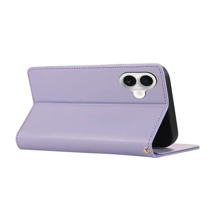 For iPhone 17 Case RFID Blocking Wallet Stand Rhombus Leather Phone Cover with Wrist Strap - Purple - 4