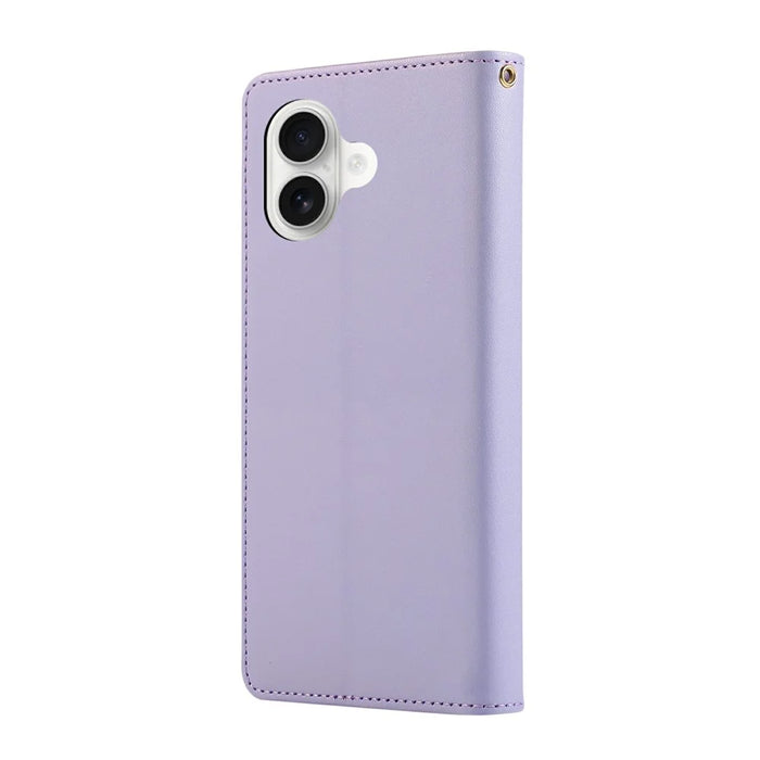 For iPhone 17 Case RFID Blocking Wallet Stand Rhombus Leather Phone Cover with Wrist Strap - Purple - 7