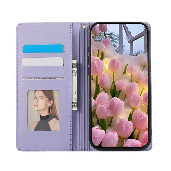 For iPhone Air Case RFID Blocking Wallet Stand Rhombus Leather Phone Cover with Wrist Strap - Purple - 2
