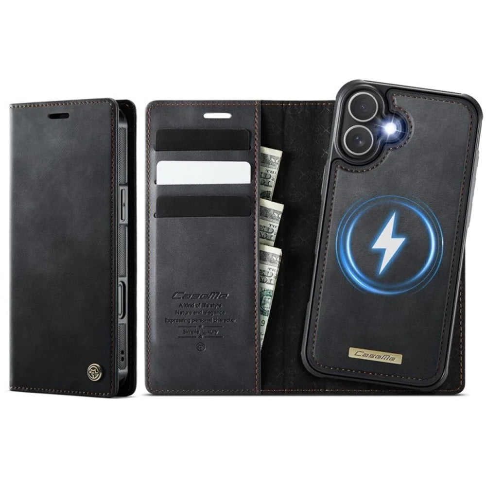 CASEME For iPhone 16 Plus Case  C49  Compatible with MagSafe RFID Blocking Detachable Wallet Leather Phone Cover - Black - 1