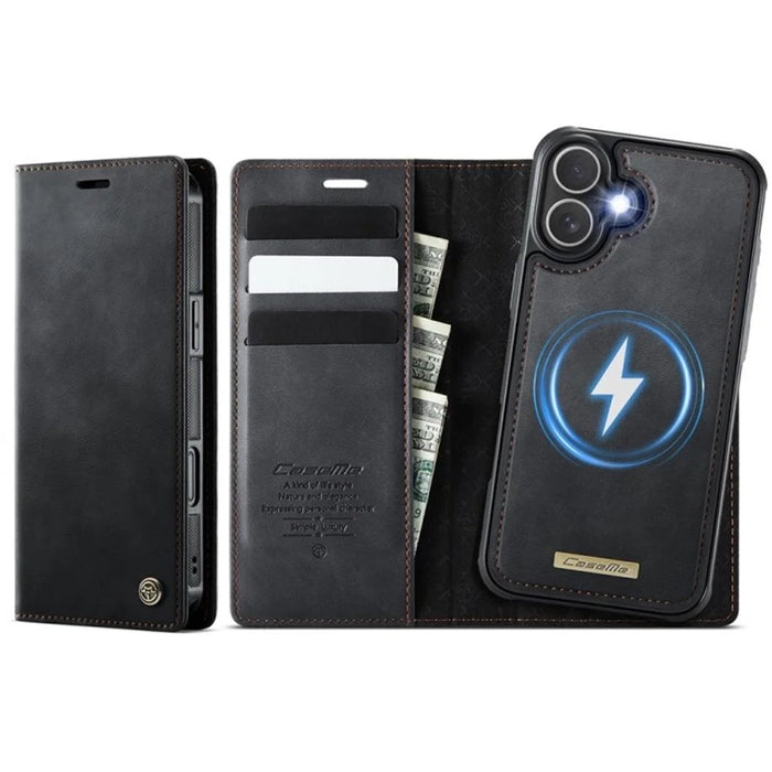 CASEME For iPhone 16 Plus Case  C49  Compatible with MagSafe RFID Blocking Detachable Wallet Leather Phone Cover - Black - 1