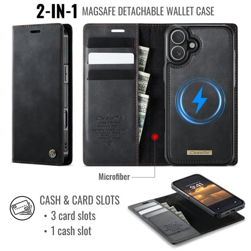 CASEME For iPhone 16 Plus Case  C49  Compatible with MagSafe RFID Blocking Detachable Wallet Leather Phone Cover - Black - 2