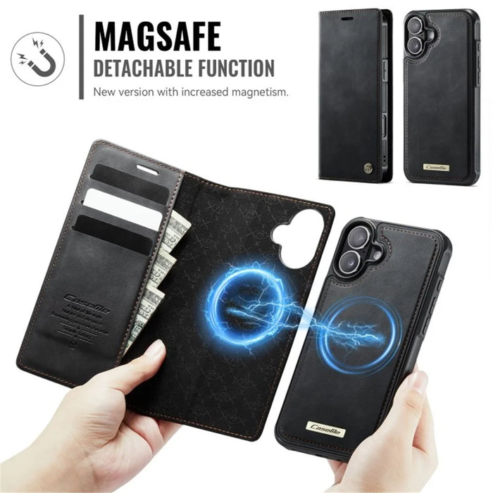 CASEME For iPhone 16 Plus Case  C49  Compatible with MagSafe RFID Blocking Detachable Wallet Leather Phone Cover - Black - 6