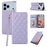 For iPhone 18 Pro Max / 17 Pro Max Case RFID Blocking Wallet Stand Rhombus Leather Phone Cover with Wrist Strap - Purple - 1
