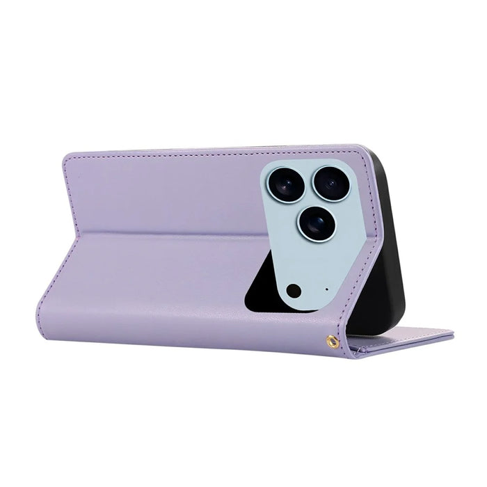 For iPhone 18 Pro Max / 17 Pro Max Case RFID Blocking Wallet Stand Rhombus Leather Phone Cover with Wrist Strap - Purple - 4
