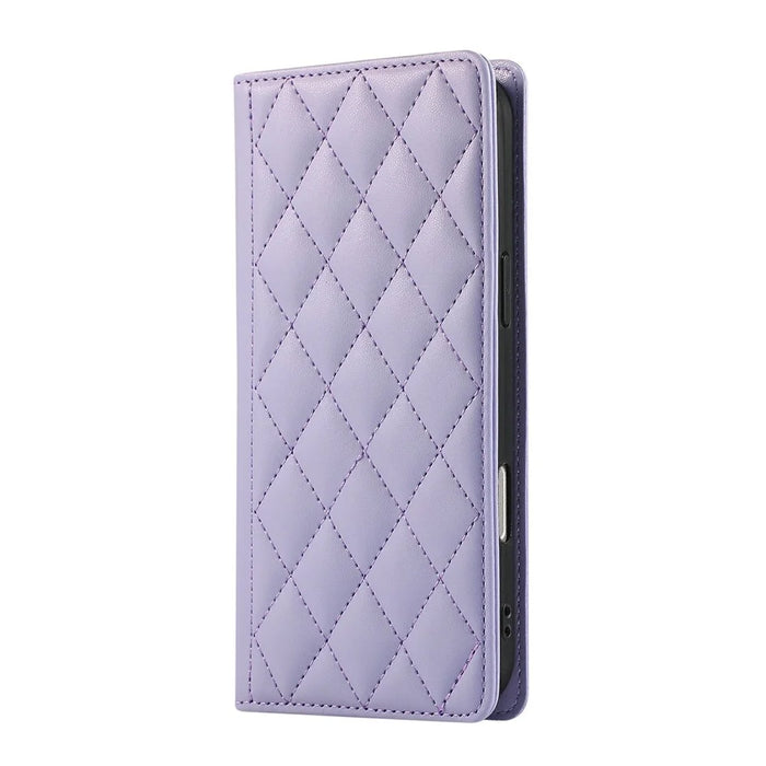 For iPhone 18 Pro Max / 17 Pro Max Case RFID Blocking Wallet Stand Rhombus Leather Phone Cover with Wrist Strap - Purple - 6