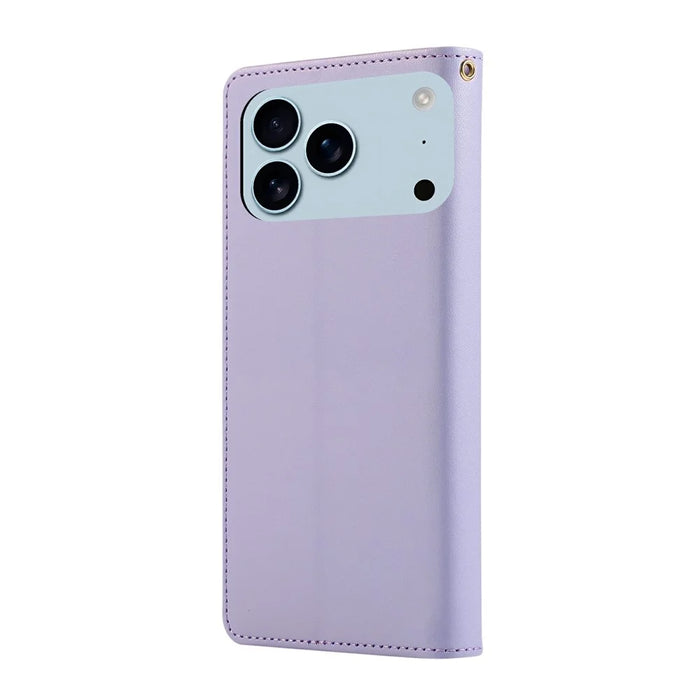 For iPhone 18 Pro Max / 17 Pro Max Case RFID Blocking Wallet Stand Rhombus Leather Phone Cover with Wrist Strap - Purple - 7