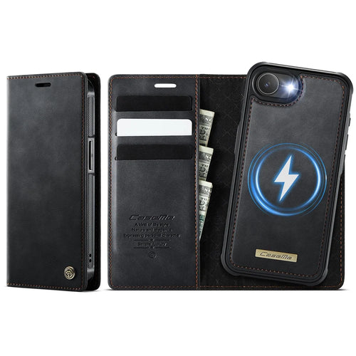 CASEME For iPhone 17e / 16e Case  C49  Compatible with MagSafe RFID Blocking Detachable Wallet Leather Phone Cover - Black - 1