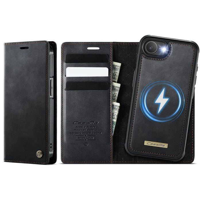 CASEME For iPhone 17e / 16e Case  C49  Compatible with MagSafe RFID Blocking Detachable Wallet Leather Phone Cover - Black - 1