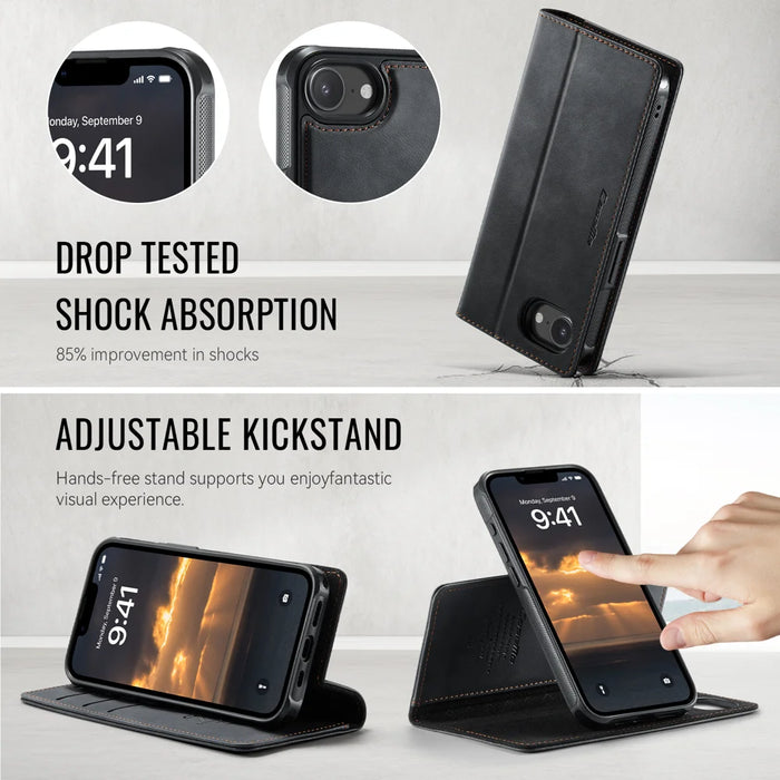 CASEME For iPhone 17e / 16e Case  C49  Compatible with MagSafe RFID Blocking Detachable Wallet Leather Phone Cover - Black - 5